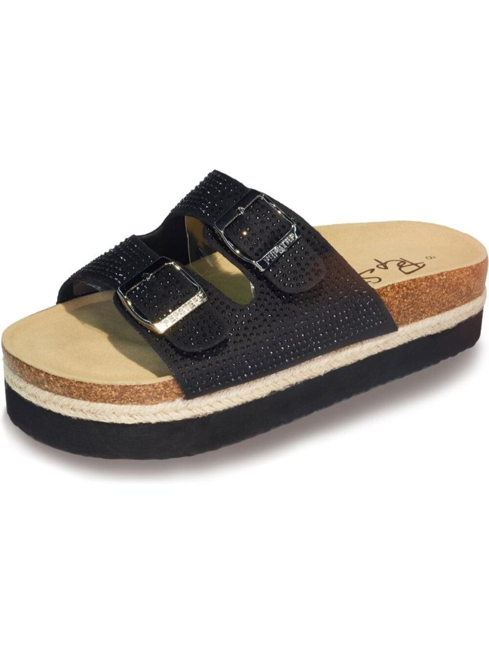 Women's Black 1 Soft Cork Foot bed and Strap Ladies Fashion Platform Slide